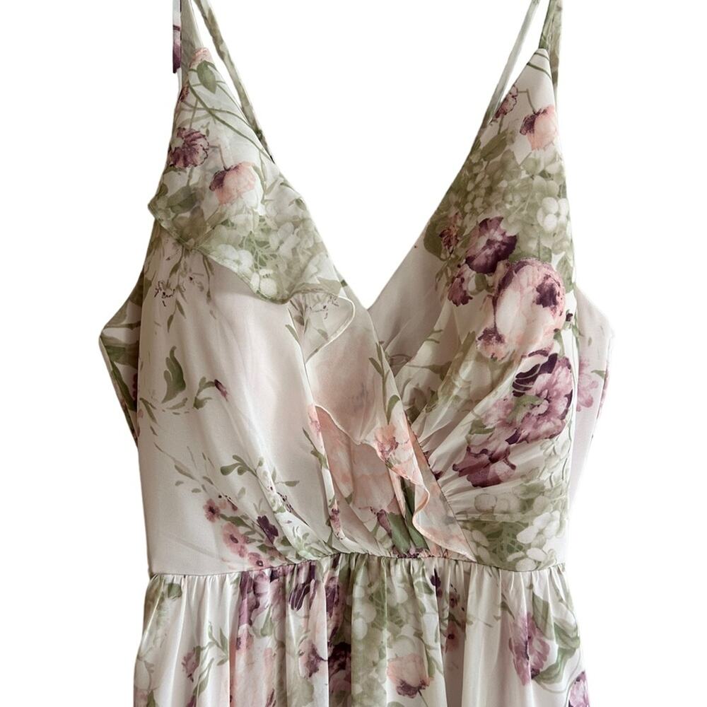 Jenny Yoo Floral Halter Maxi Dress in Cream and Pastel Green - Picture 3 of 11